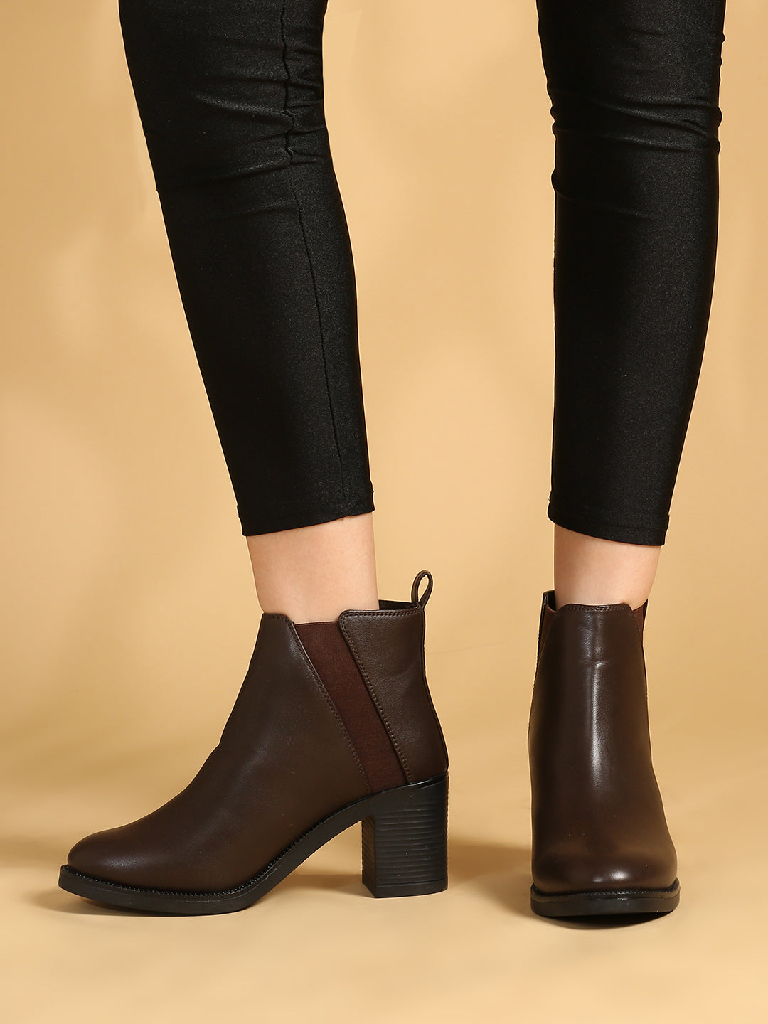 Women Brown Block Heel Boots