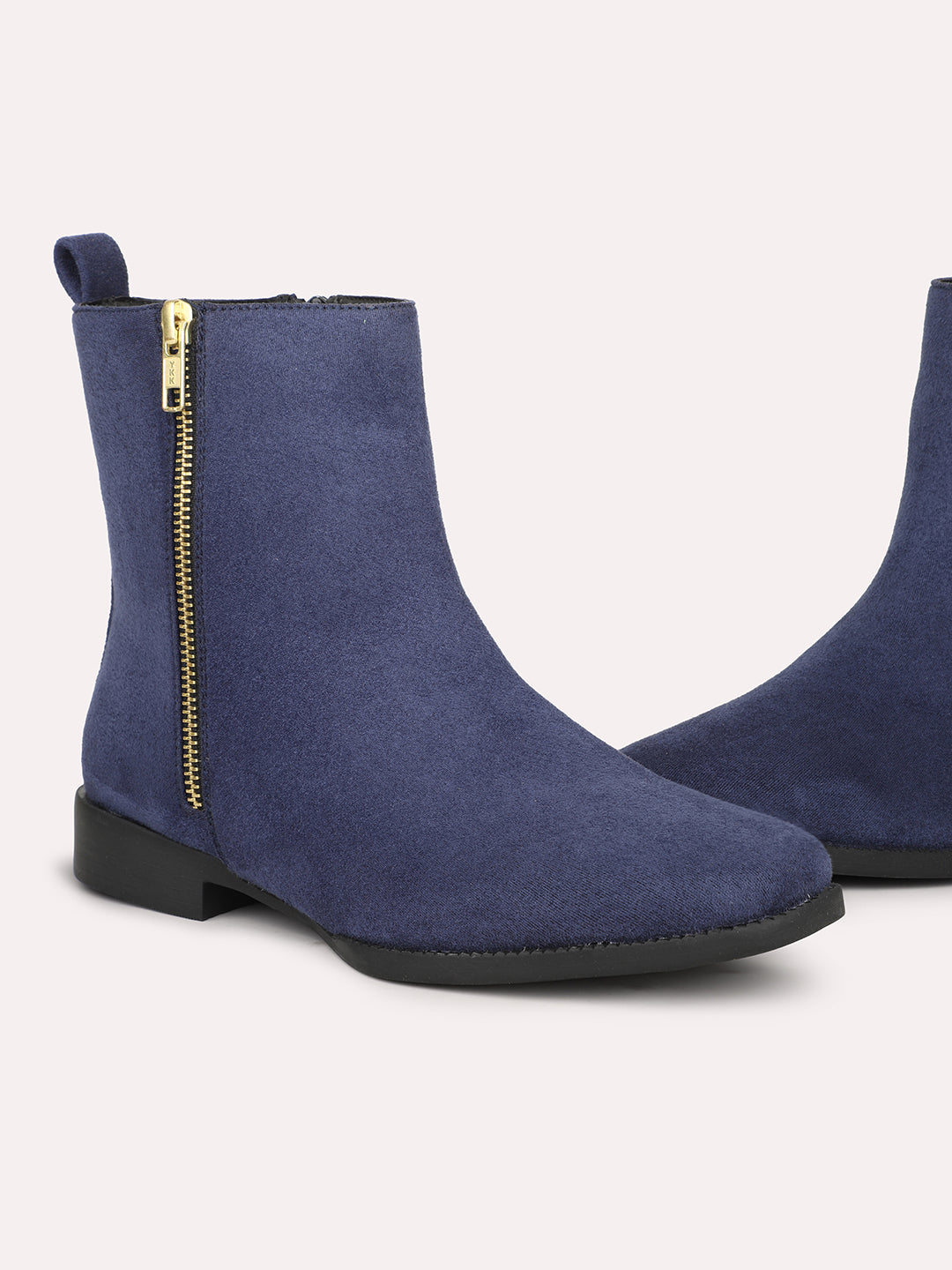 Ladies flat navy ankle boots best sale