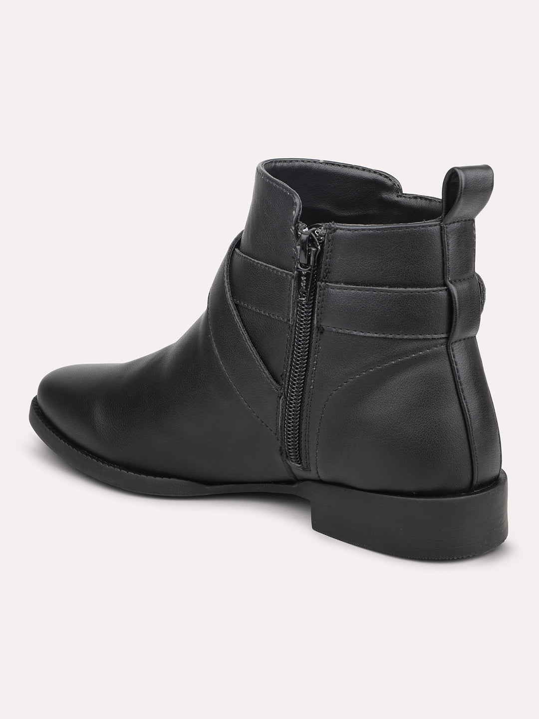 Women Black Mid Top Boots With Buckle Detail