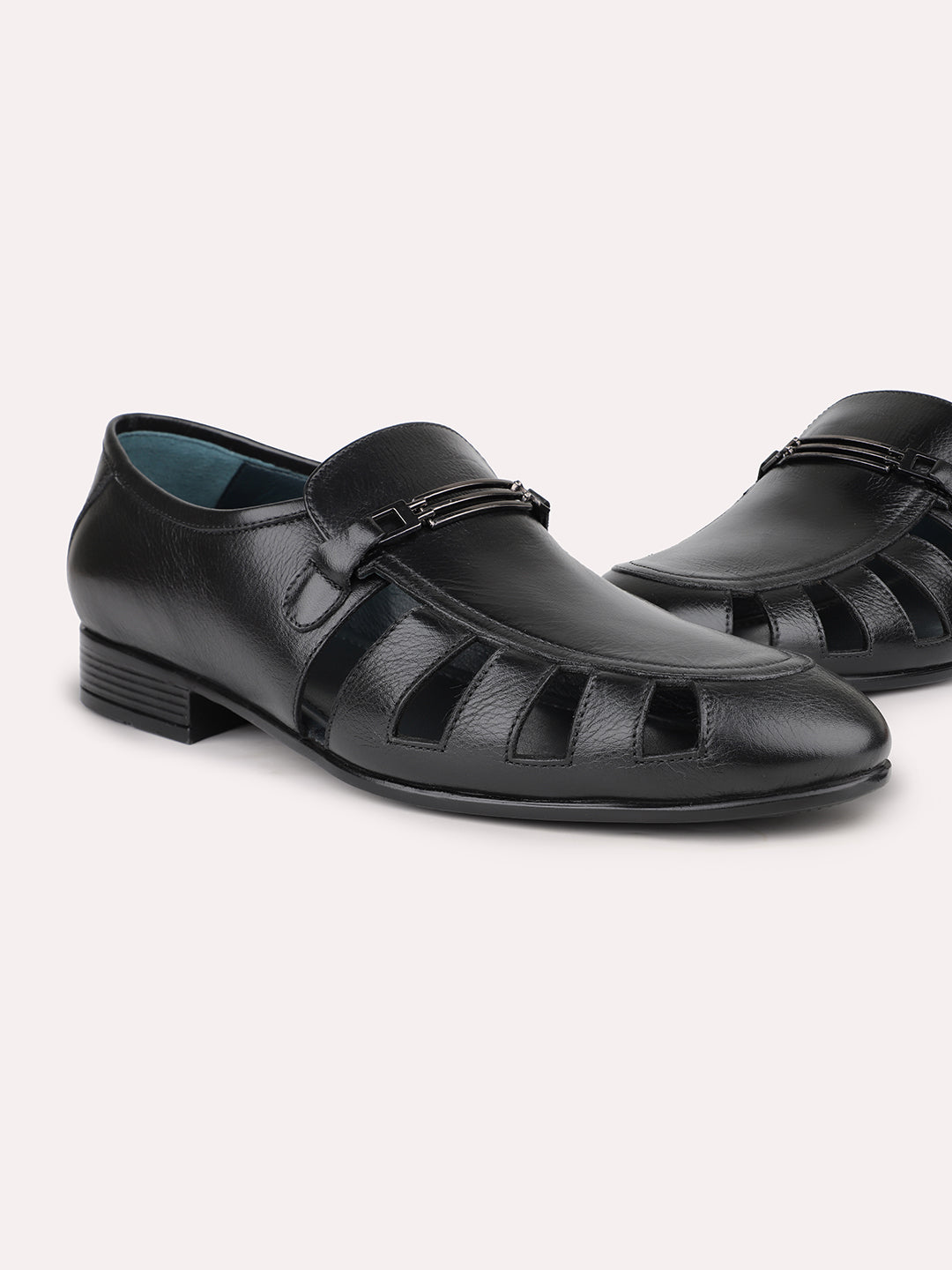 Men Black Leather Shoe Style Formal Sandal