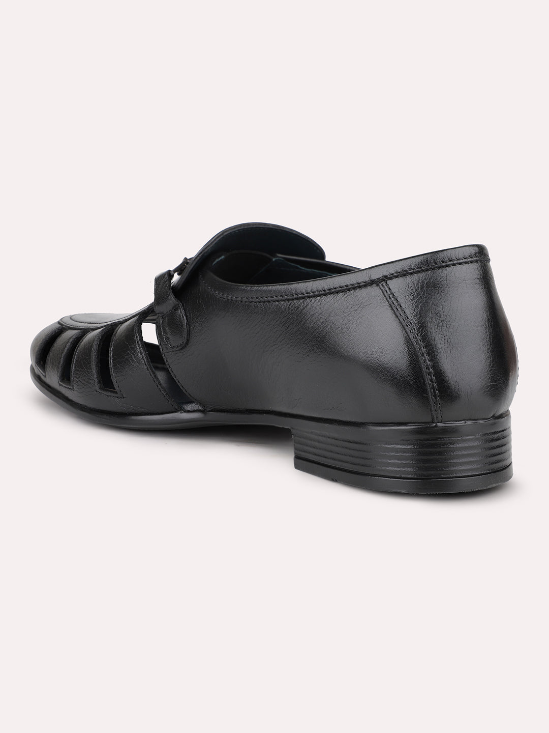 Men Black Leather Shoe Style Formal Sandal