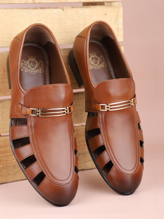 Men Black Leather Shoe Style Formal Sandal