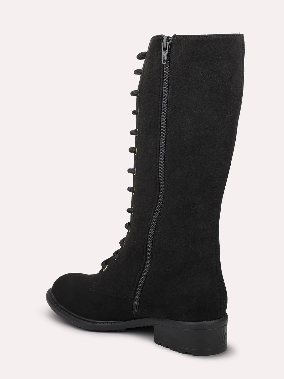 Women Black Lace Up Detail High Top Regular Boots