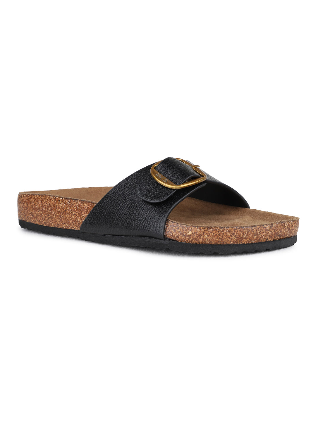 Womens Black Casual Solid Pattern Open Toe Flat Slip-Ons