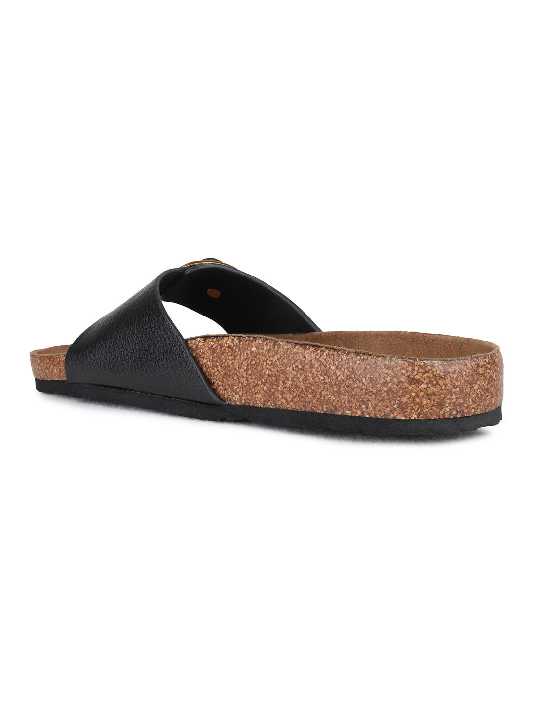 Womens Black Casual Solid Pattern Open Toe Flat Slip-Ons