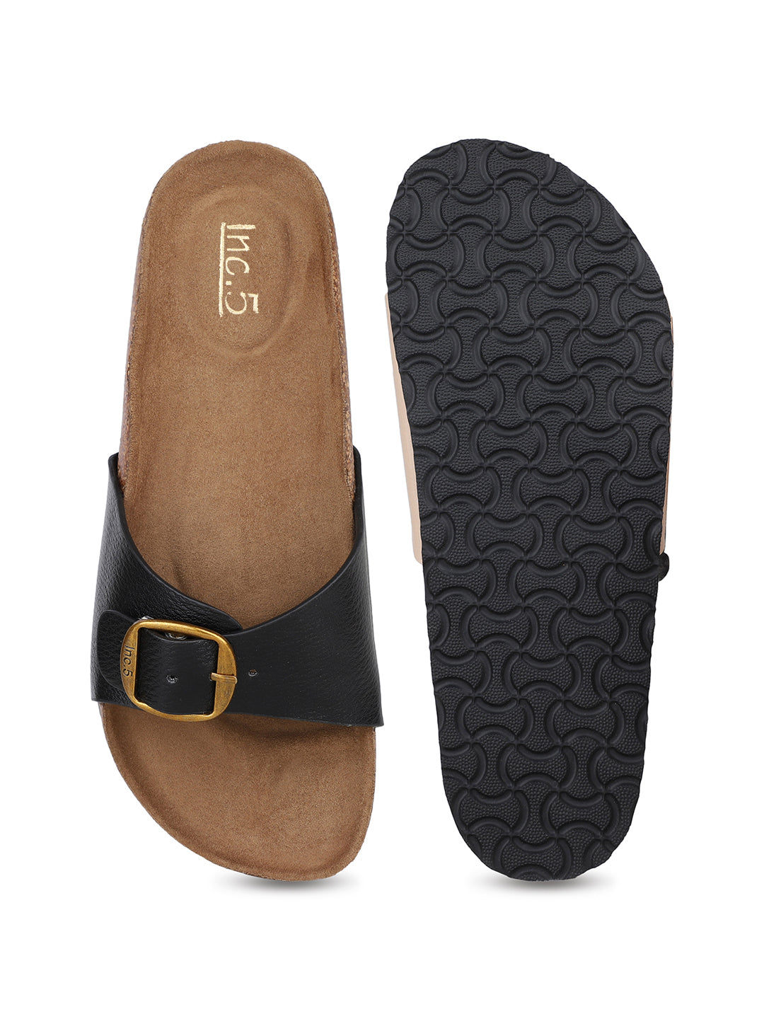 Womens Black Casual Solid Pattern Open Toe Flat Slip-Ons