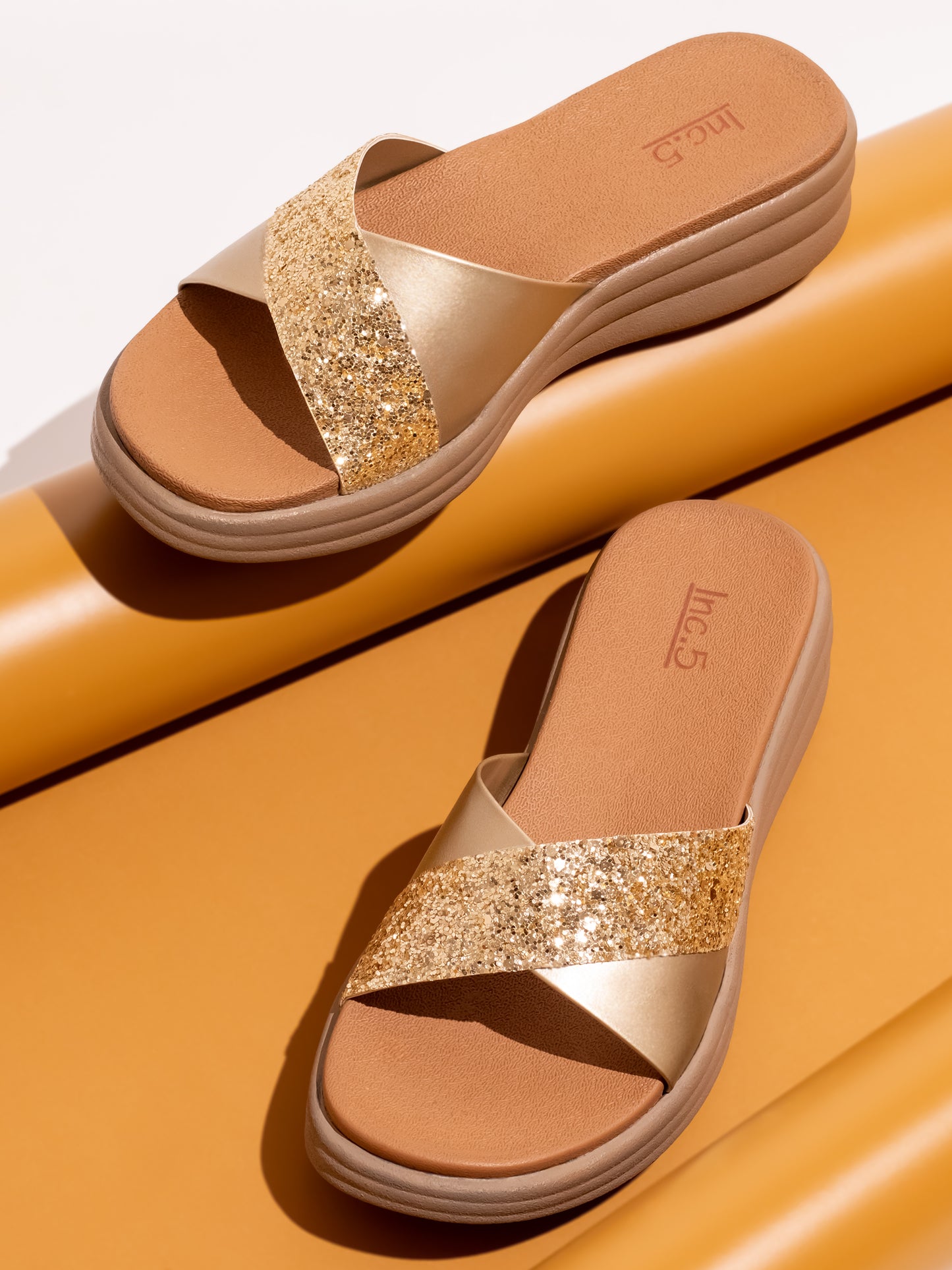 Women Gold-Colourblocked Open Toe Comfort Sandals