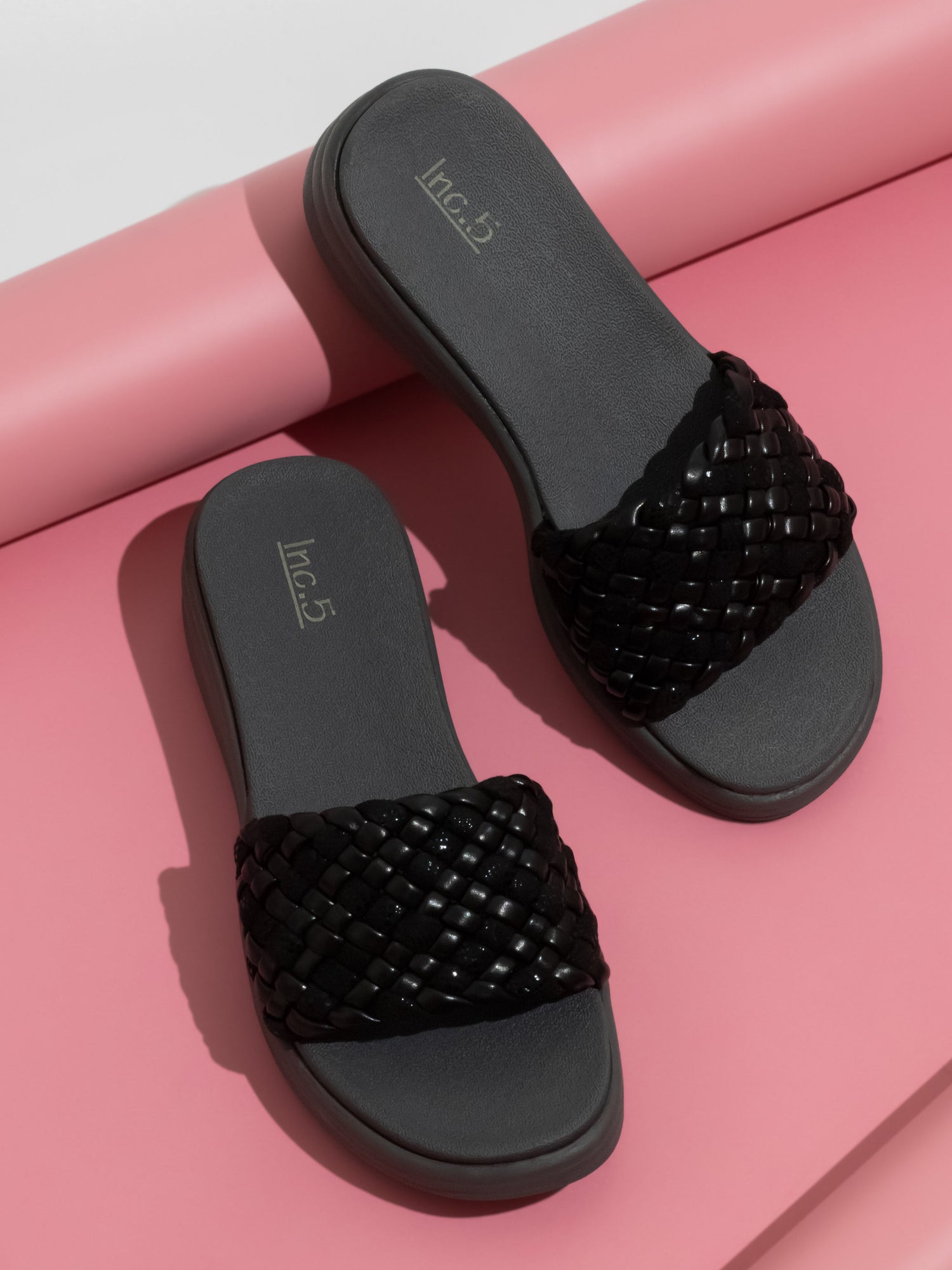 Women Black Textured Open Toe Comfort Heels