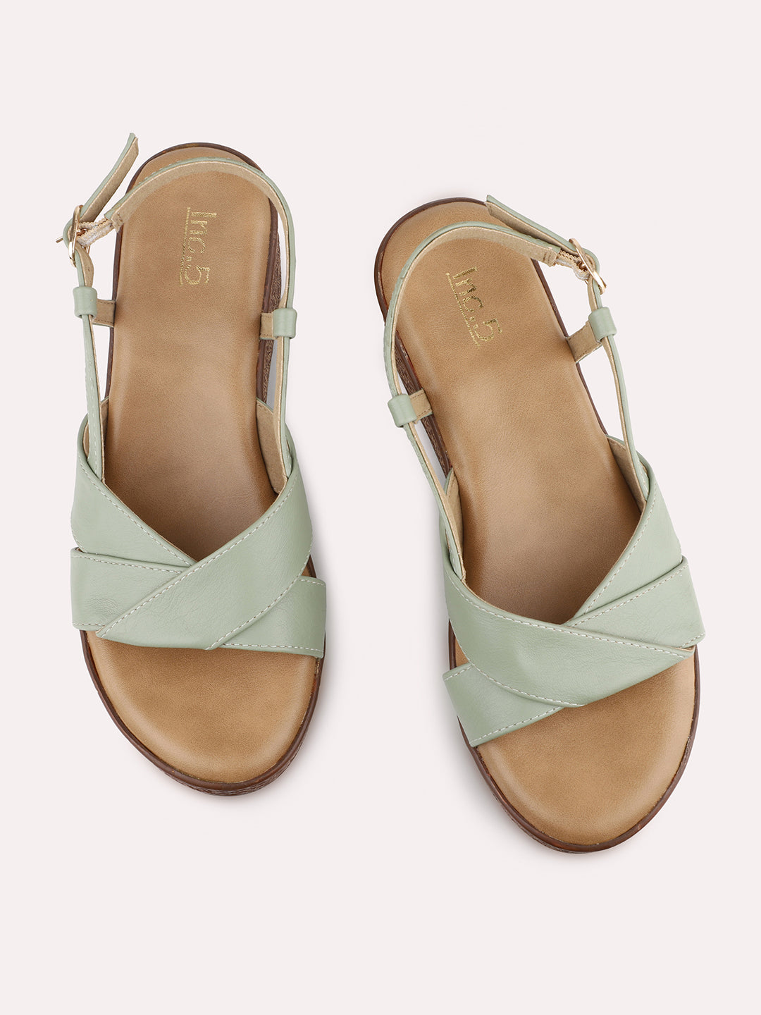 Women Green Textured Solid Wedges With Buckle Detail