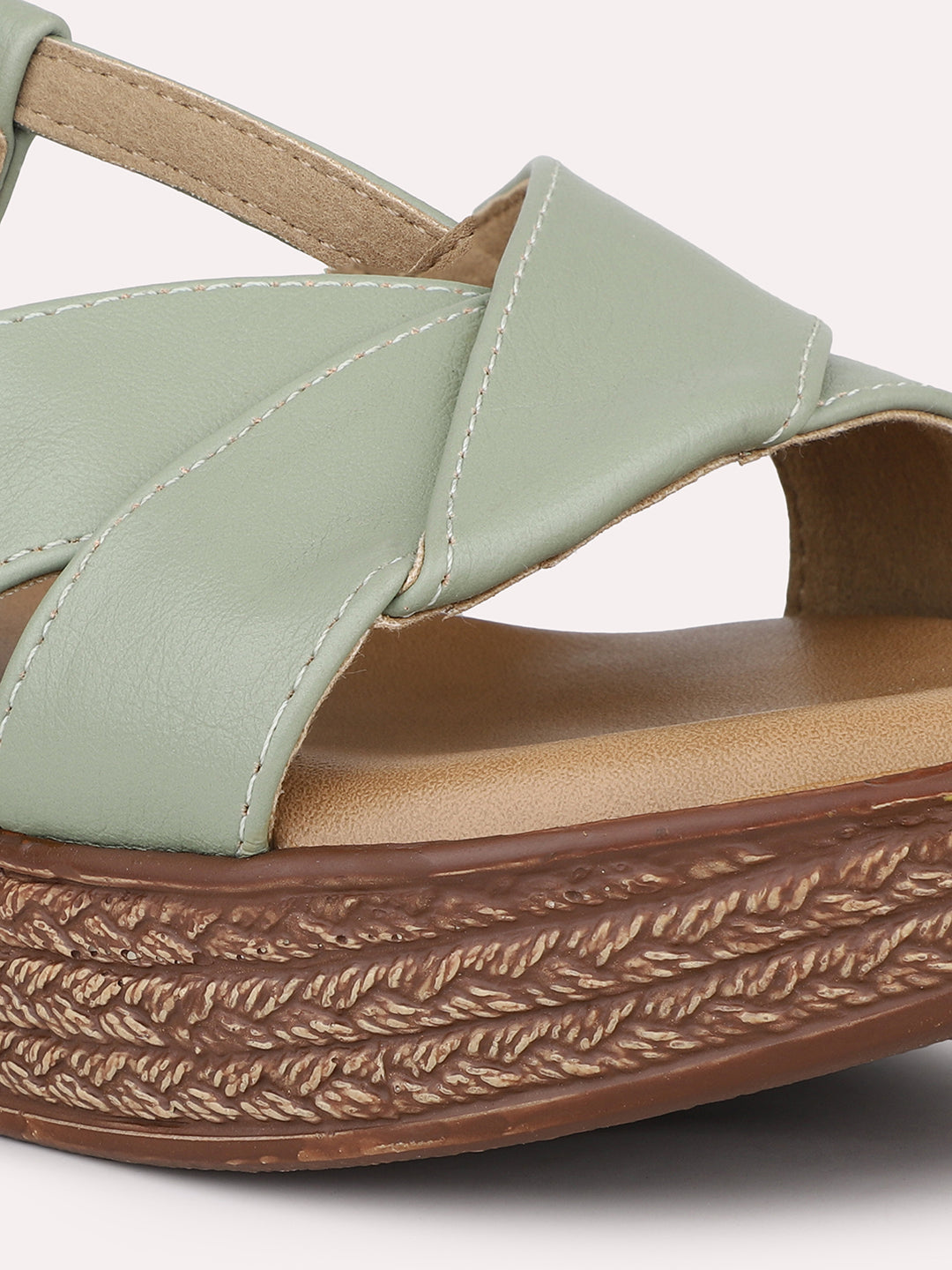 Women Green Textured Solid Wedges With Buckle Detail