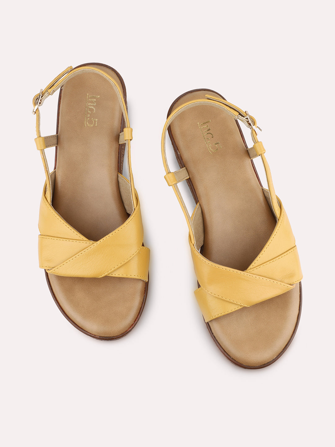 Women Mustard Textured Solid Wedges With Buckle Detail