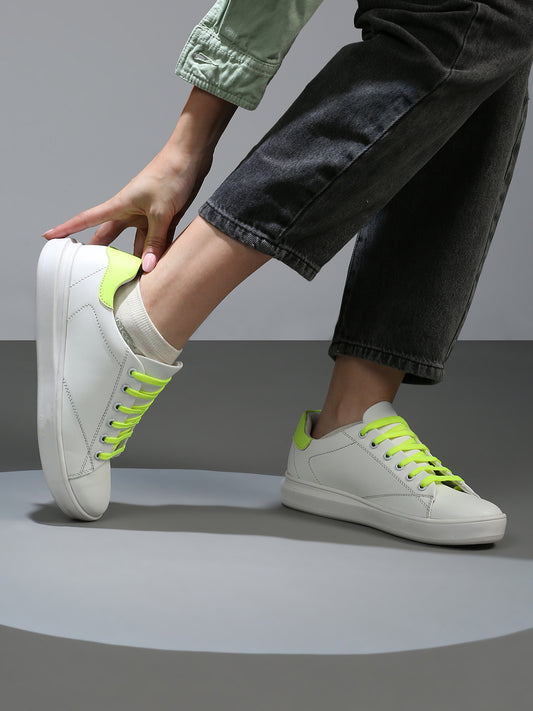 Women Neon & White Colourblocked Sneakers