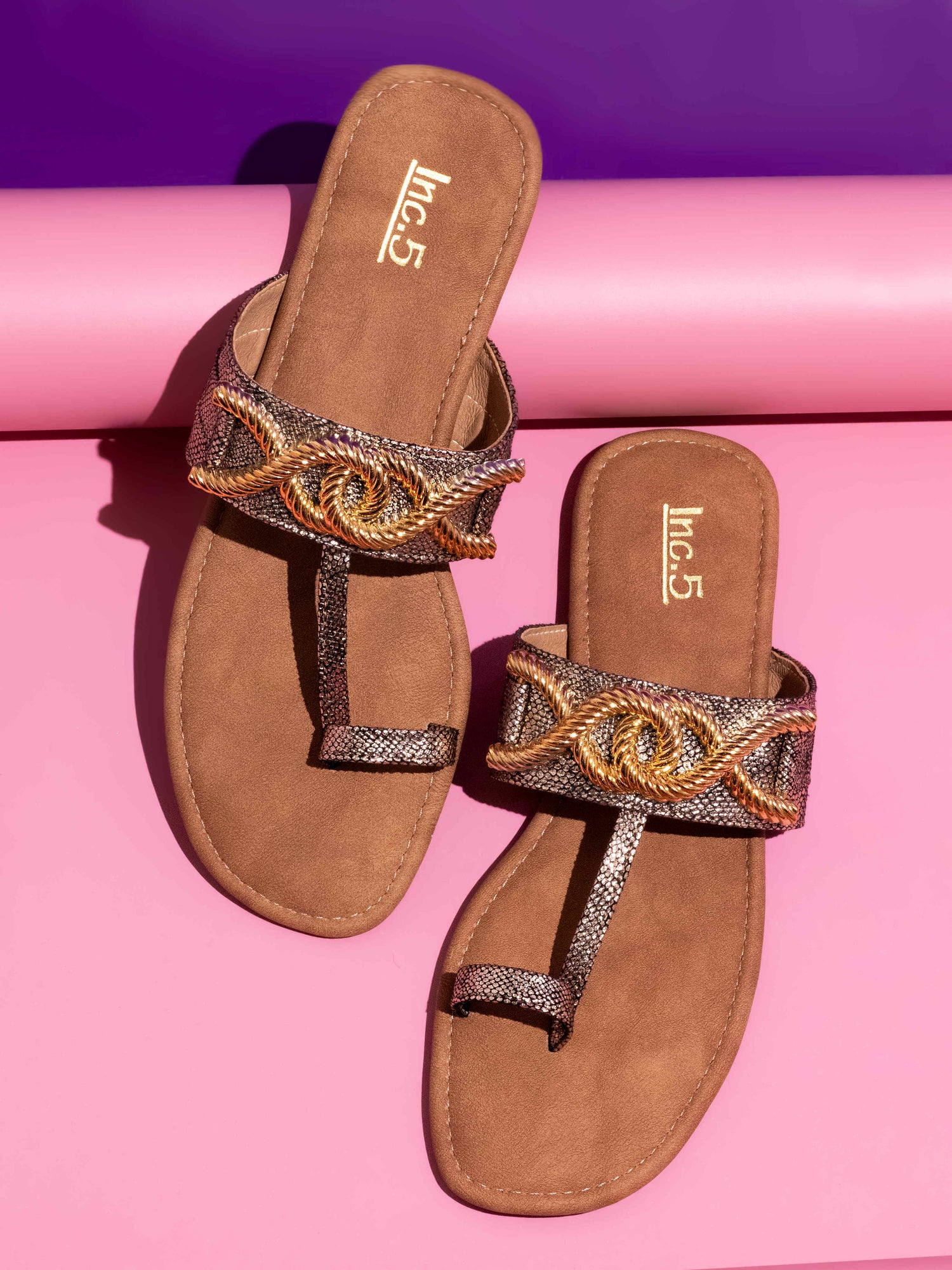 Women Gold Embellished One Toe Flats