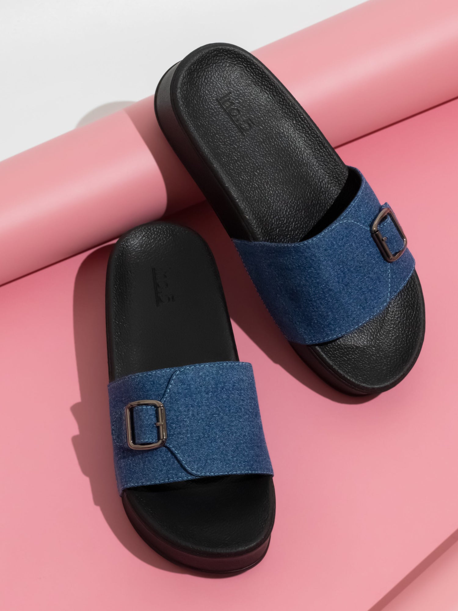 Women Blue Open Toe Comfort Heels With Buckles