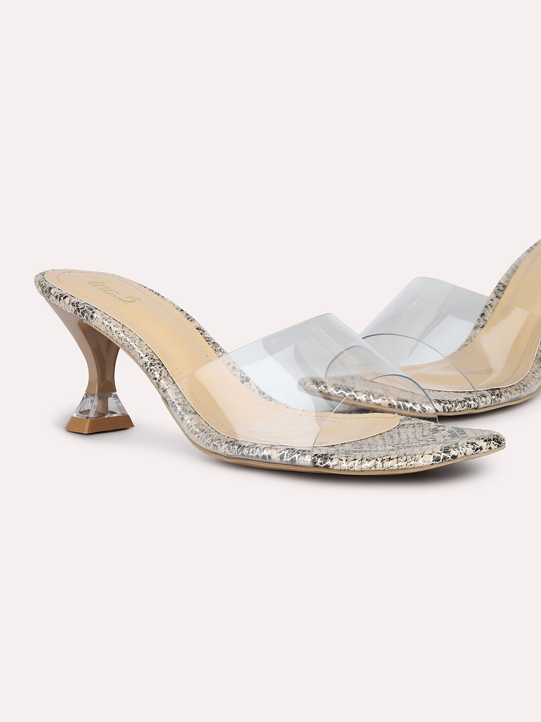 Women Beige-Coloured & Transparent Block Heels