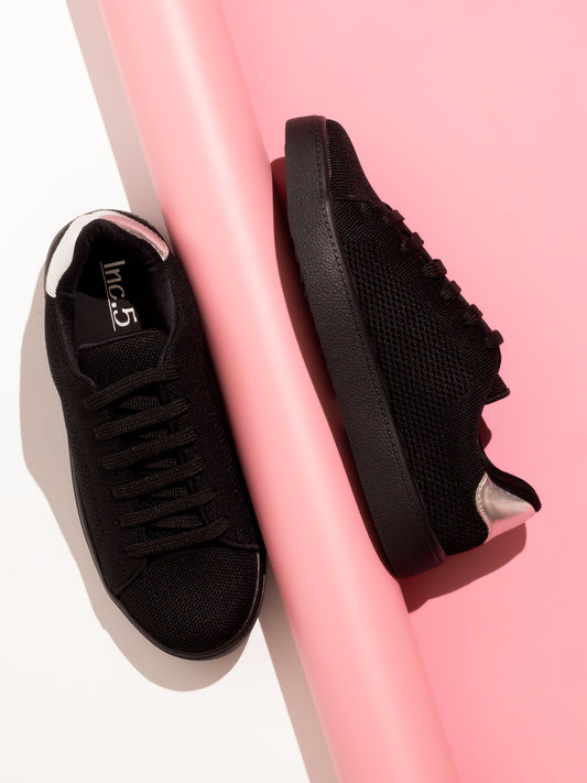 Women Black Woven Design Sneakers