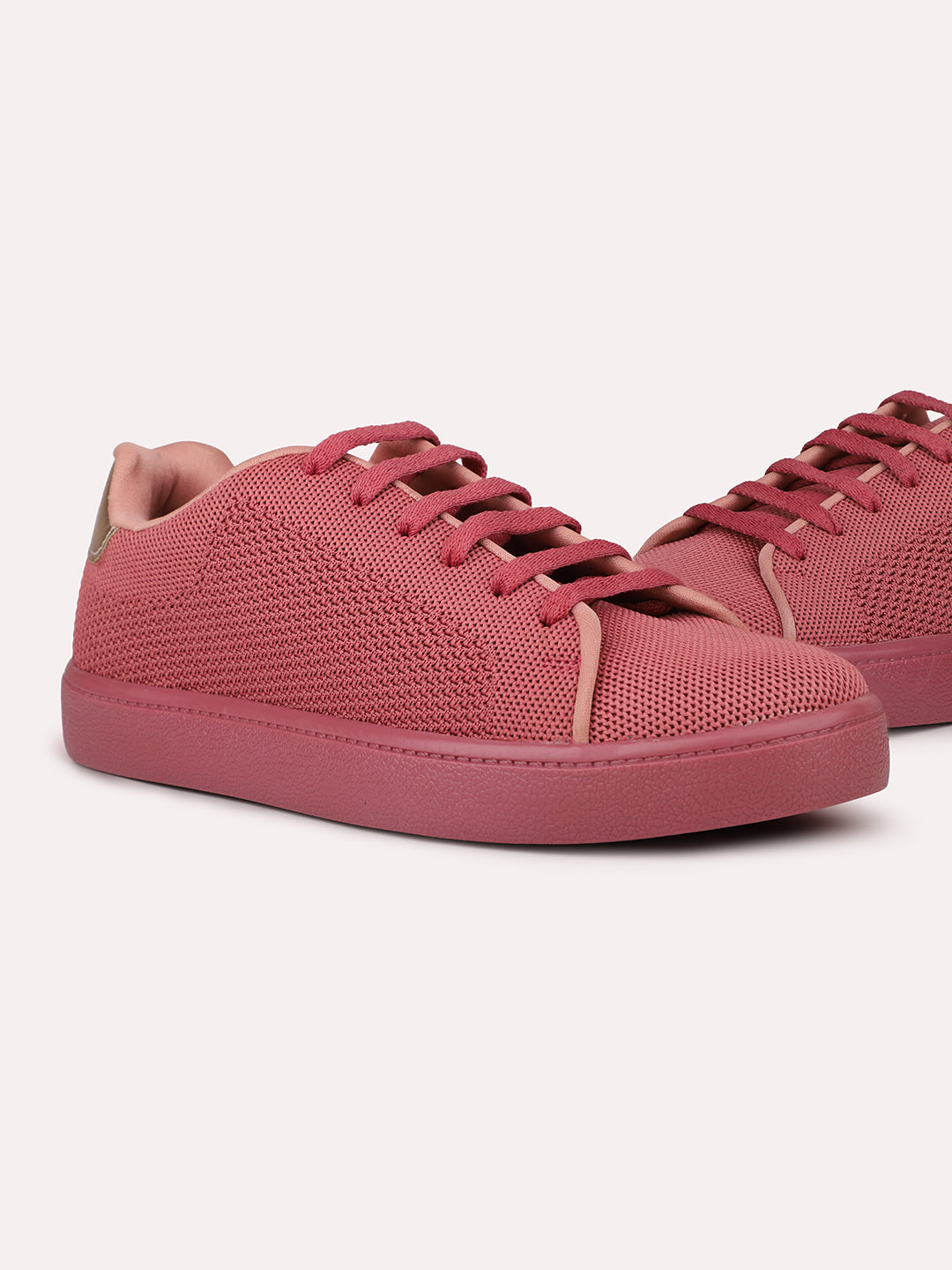 Women Peach Woven Design Sneakers