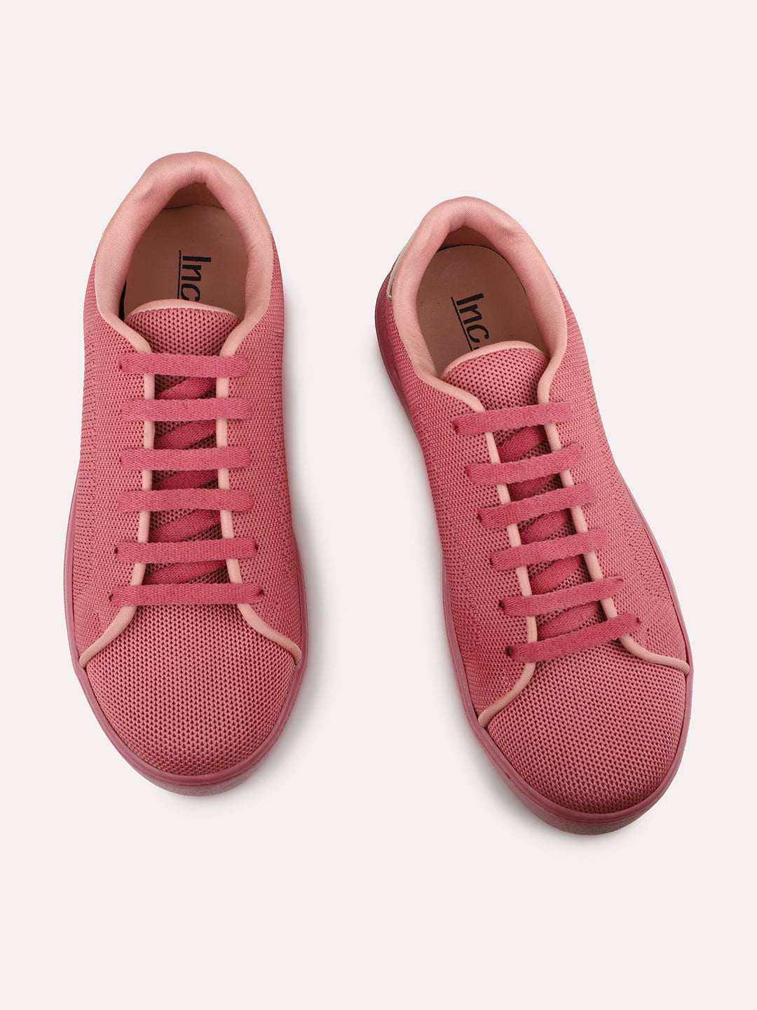 Women Peach Woven Design Sneakers