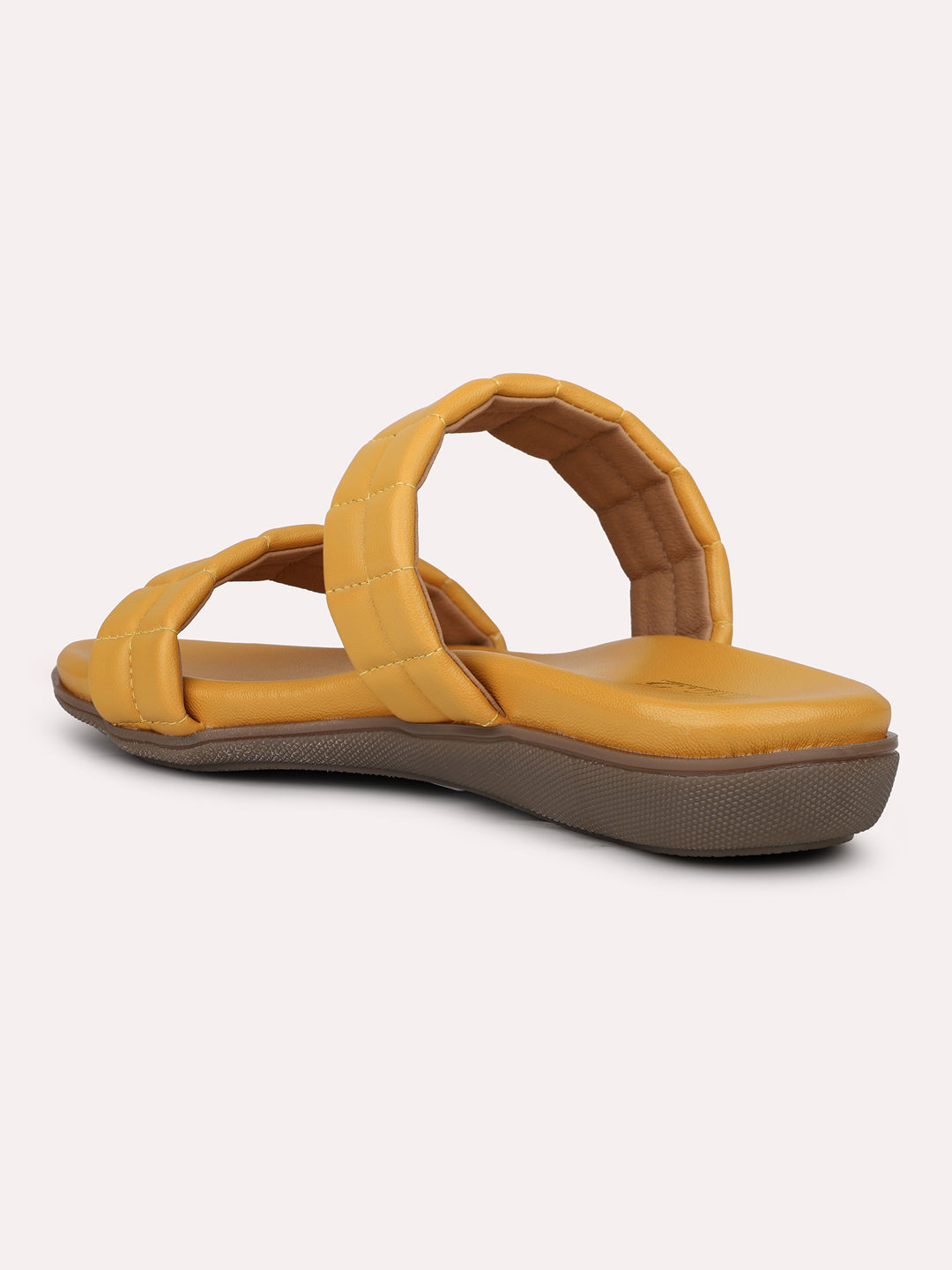 Women Mustard Textured Open Toe Flats