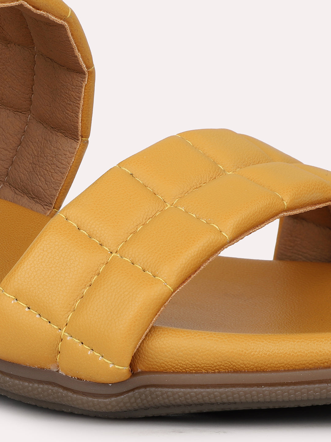 Women Mustard Textured Open Toe Flats