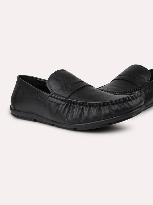 Men Black Textured Formal Slip-Ons Loafer Shoes