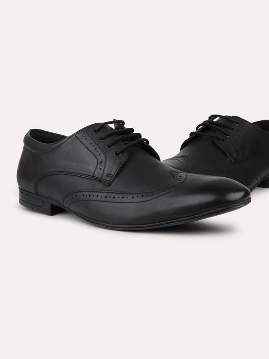 Men Black Solid Formal Lace-Up Brogues Shoes