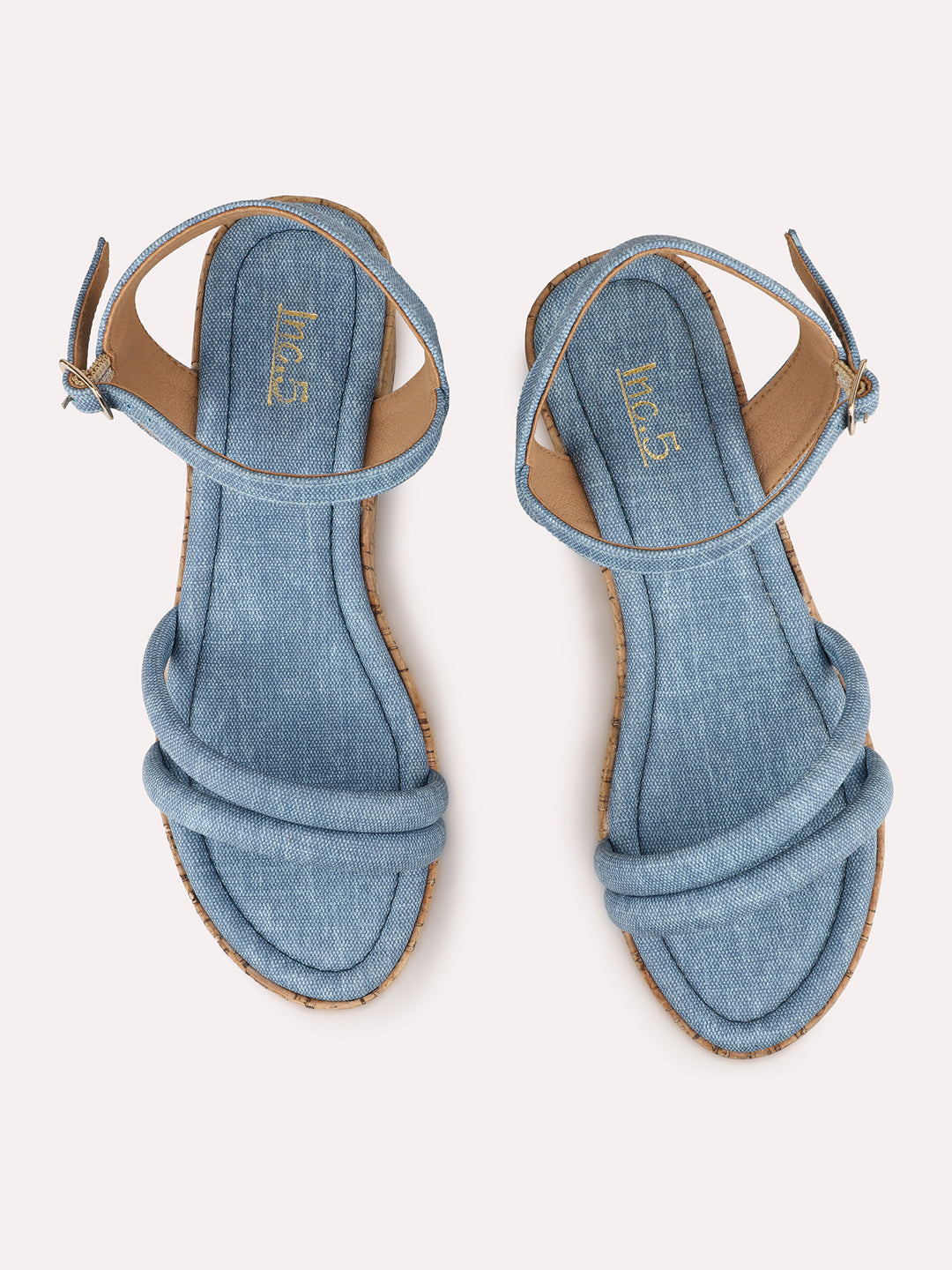 Womens Blue Casual Strappy Round Toe Sandals With Buckle Closure