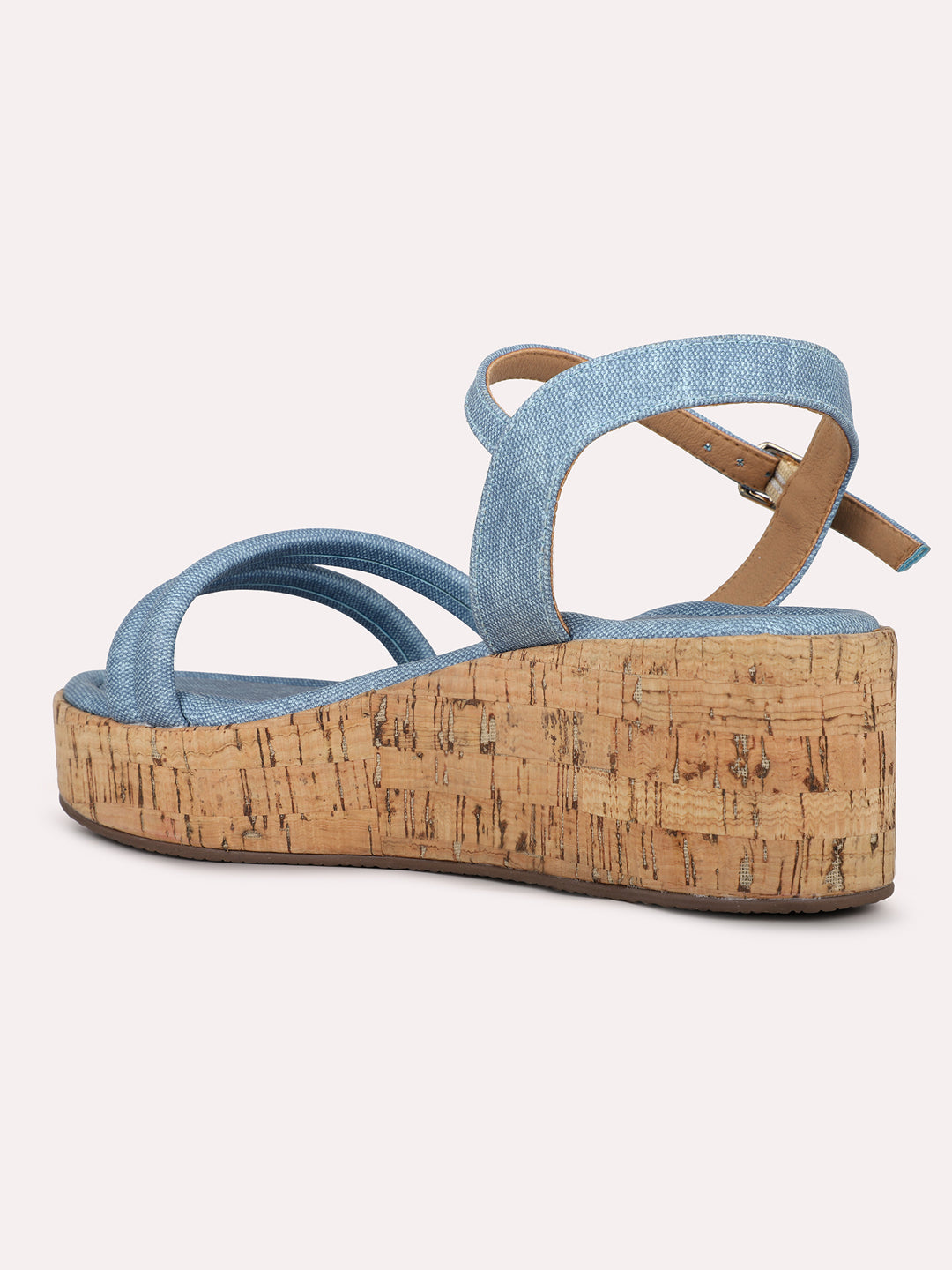 Womens Blue Casual Strappy Round Toe Sandals With Buckle Closure