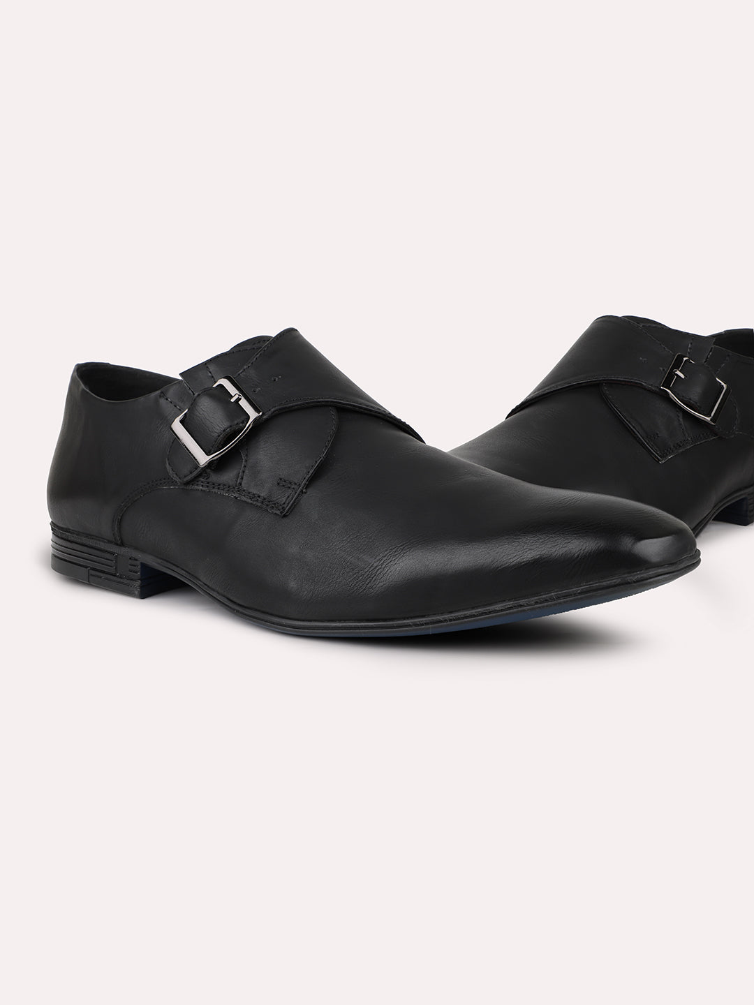 Men Black Leather Formal Monk Shoes