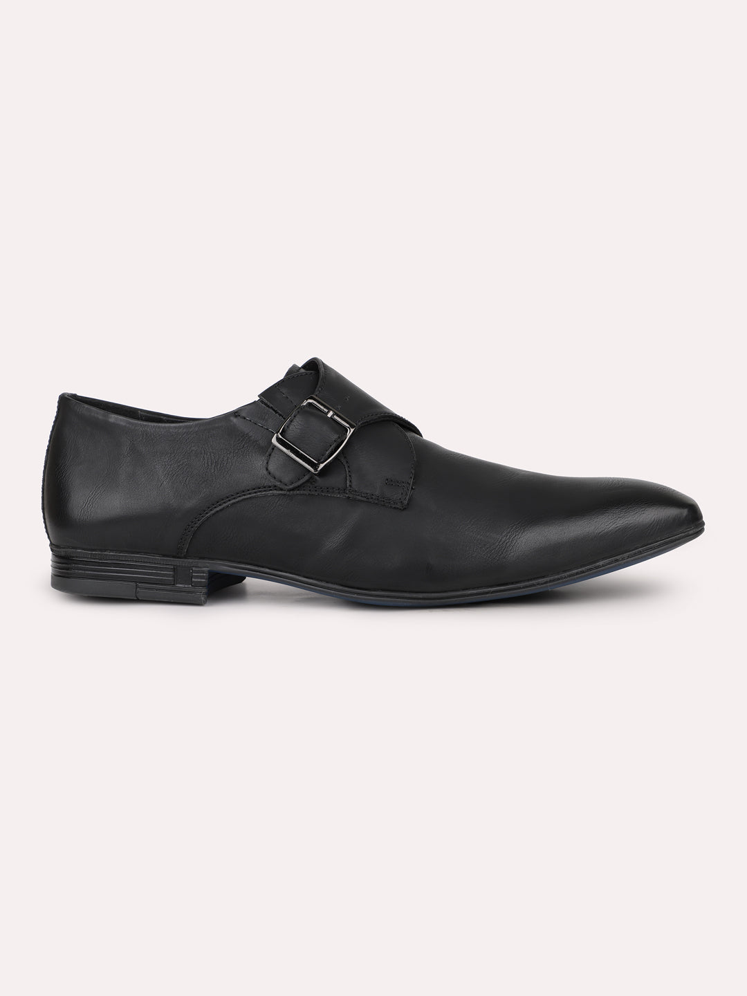 Men Black Leather Formal Monk Shoes