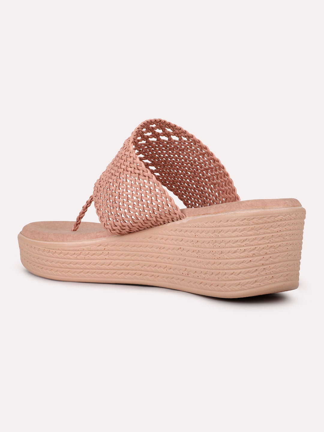 Womens Peach Casual T Strap Wedge Sandals