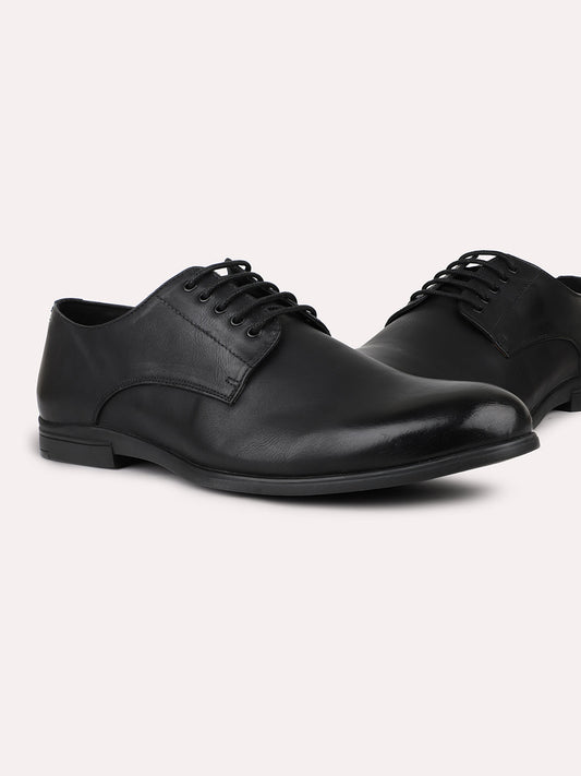 Men Black Formal Lace-Up Derby Shoes