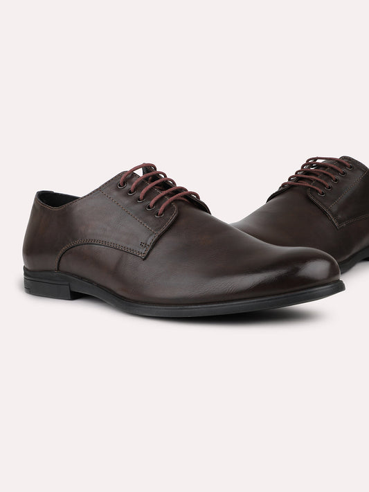 Men Brown Formal Lace-Up Derby Shoes