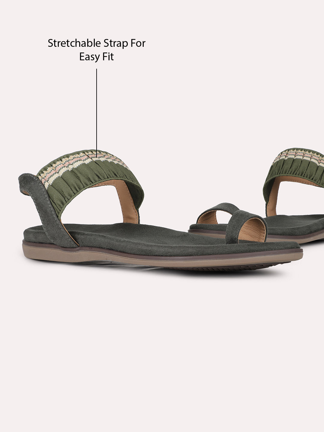 Womens Green Casual Solid One Toe Sandals