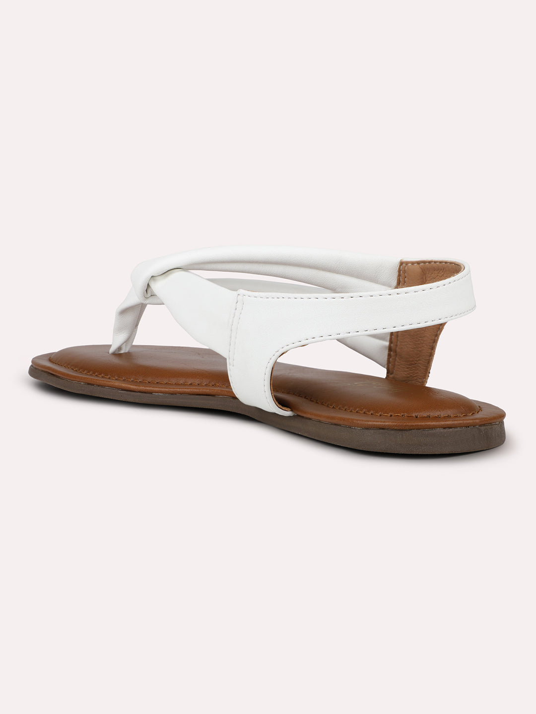 Women White T-Strape Open Toe Flats With Backstrap