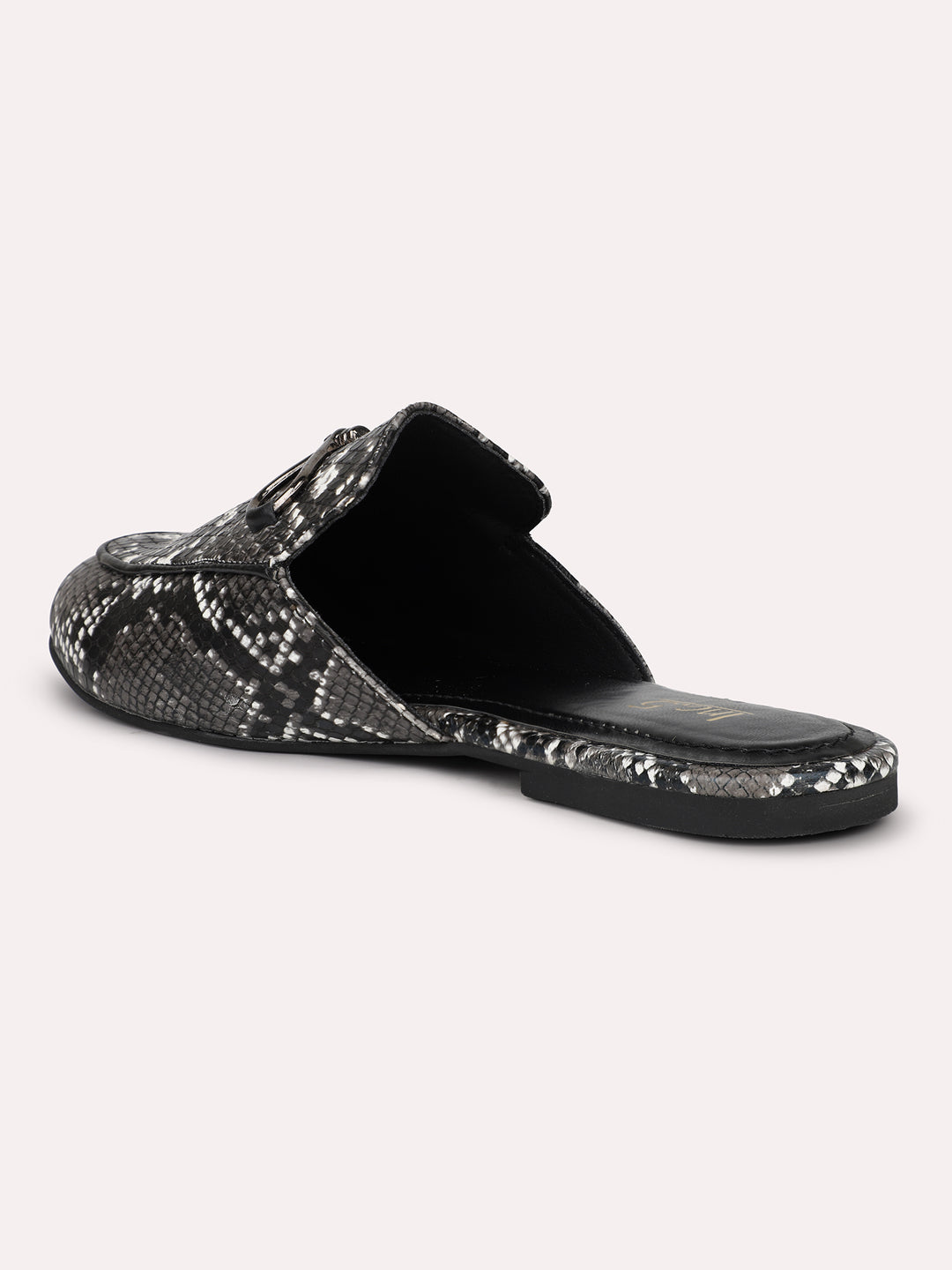 Women Black Pointed Toe Printed Mules