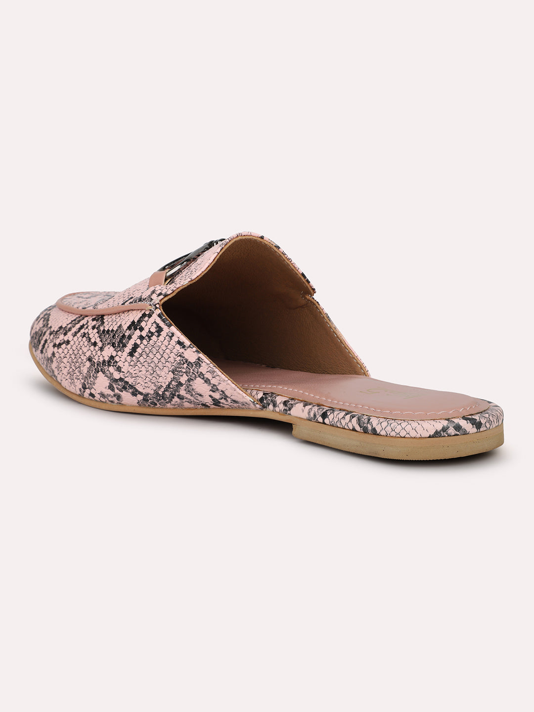 Women Peach Pointed Toe Printed Mules