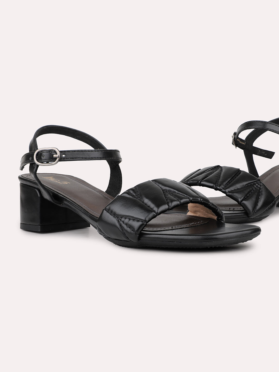 Womens Black Party Wear Sandals With Buckle Closure