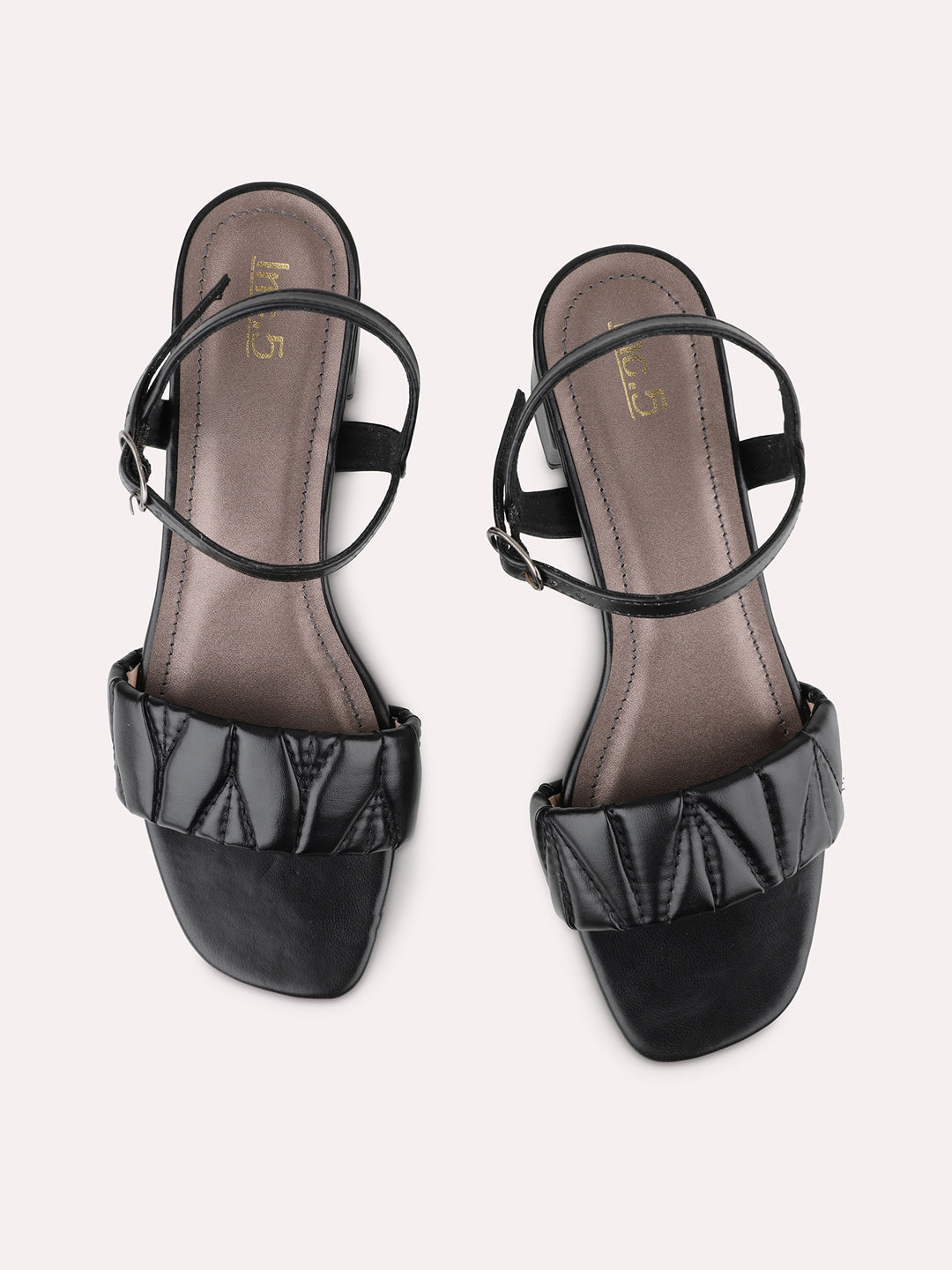 Womens Black Party Wear Sandals With Buckle Closure