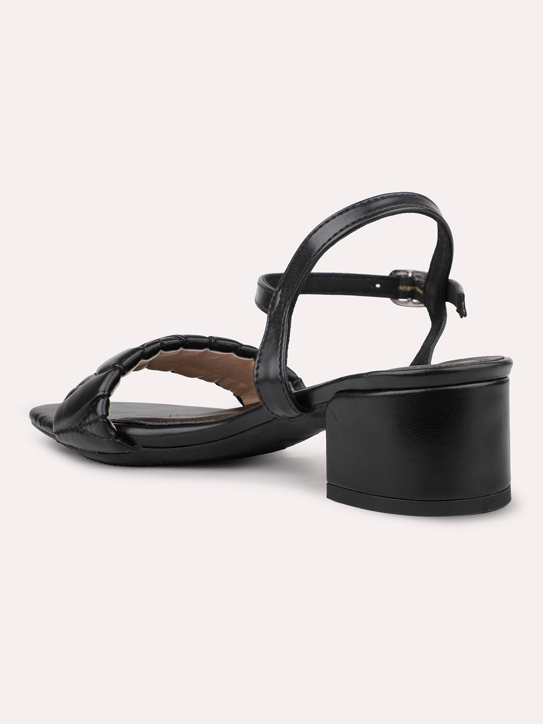 Womens Black Party Wear Sandals With Buckle Closure