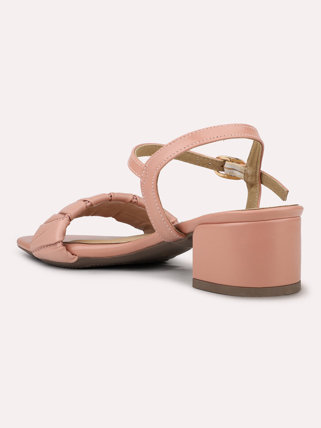 Womens Peach Party Wear Square Toe Sandals With Buckle Closure