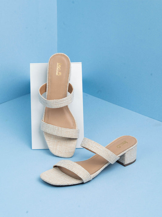 Womens Beige Casual Solid Square Toe Mules