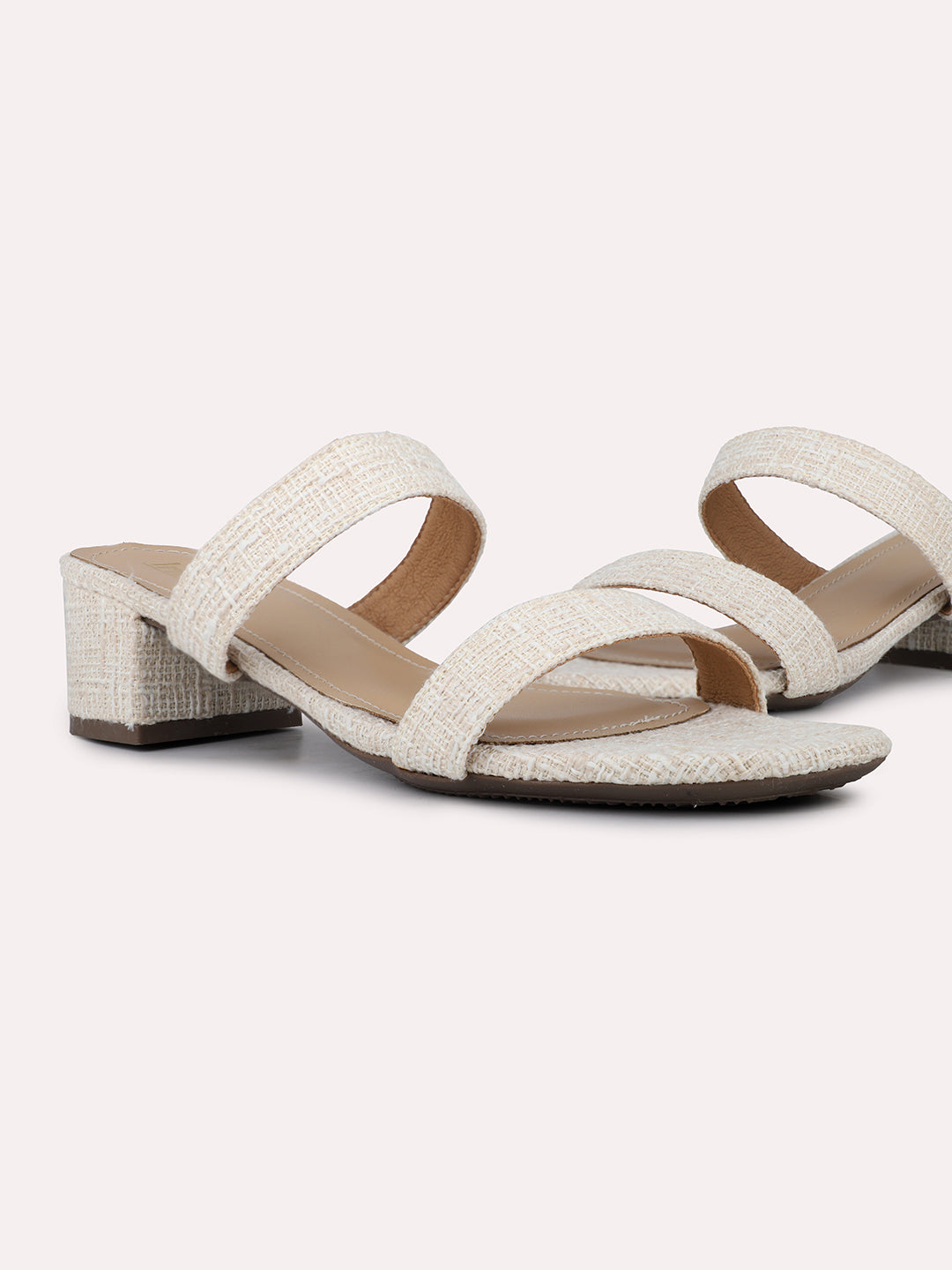 Womens Beige Casual Solid Square Toe Mules