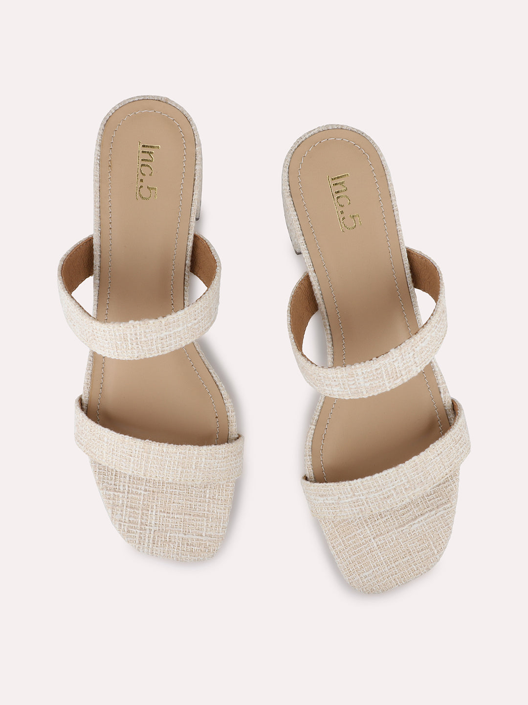 Womens Beige Casual Solid Square Toe Mules