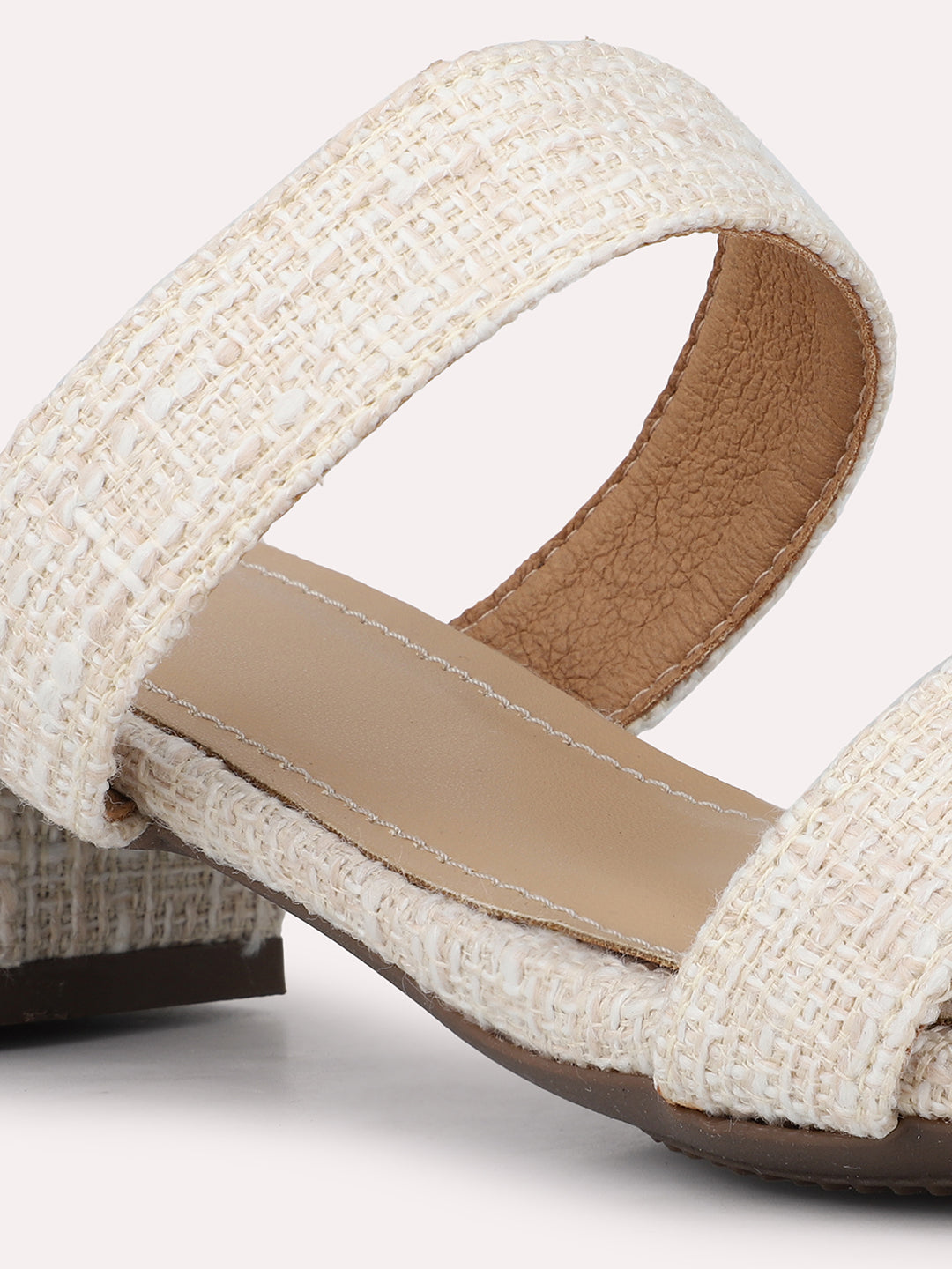 Womens Beige Casual Solid Square Toe Mules