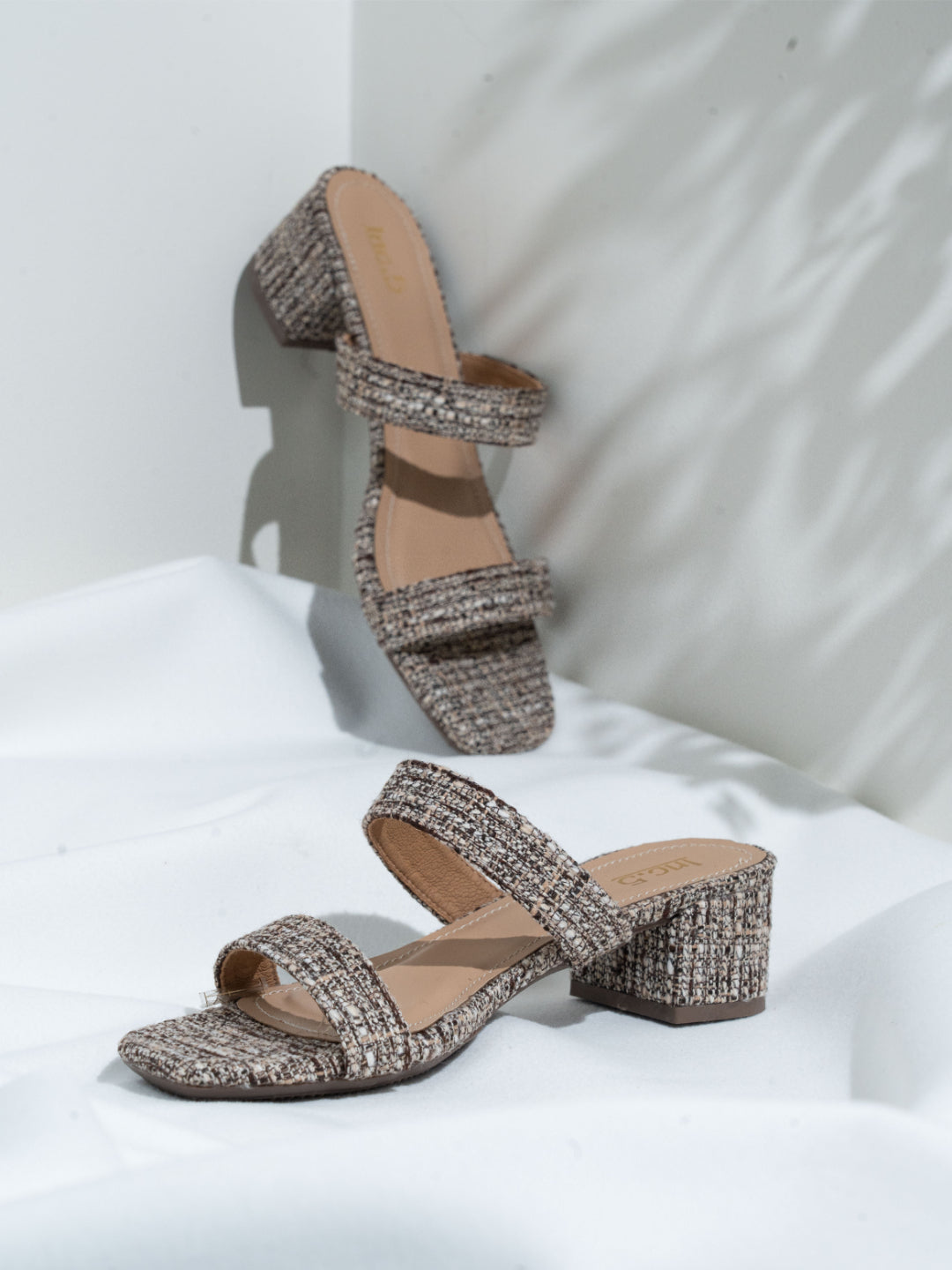 Womens Brown Casual Printed Square Toe Mules