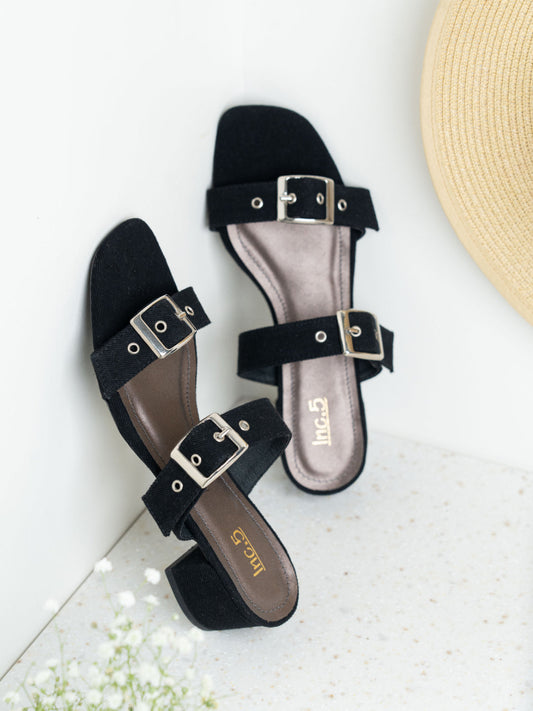 Womens Black Casual Solid Square Toe Mules