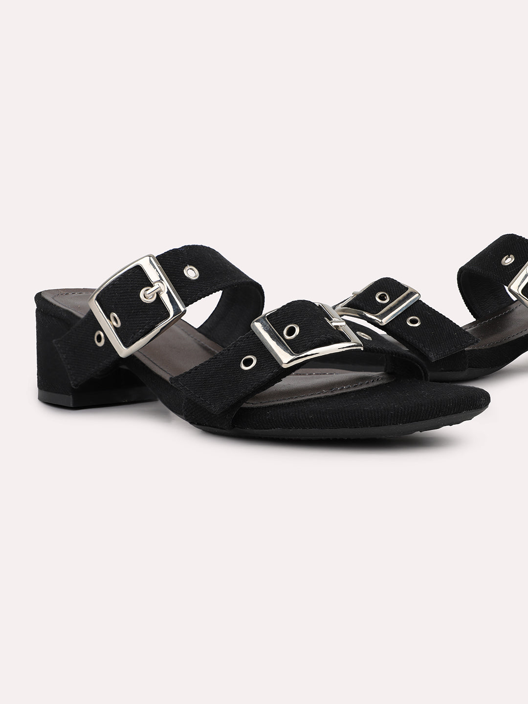 Womens Black Casual Solid Square Toe Mules