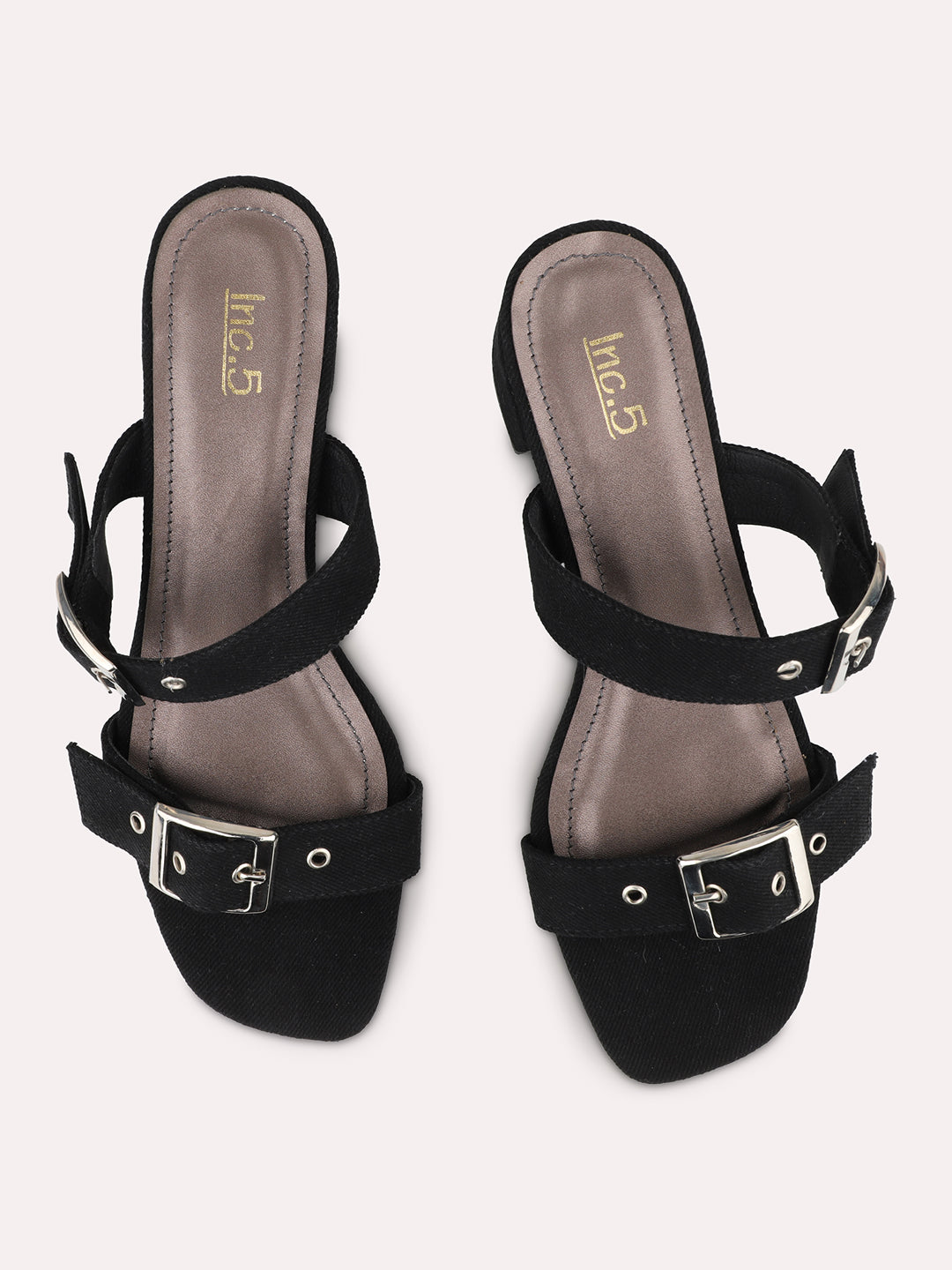 Womens Black Casual Solid Square Toe Mules