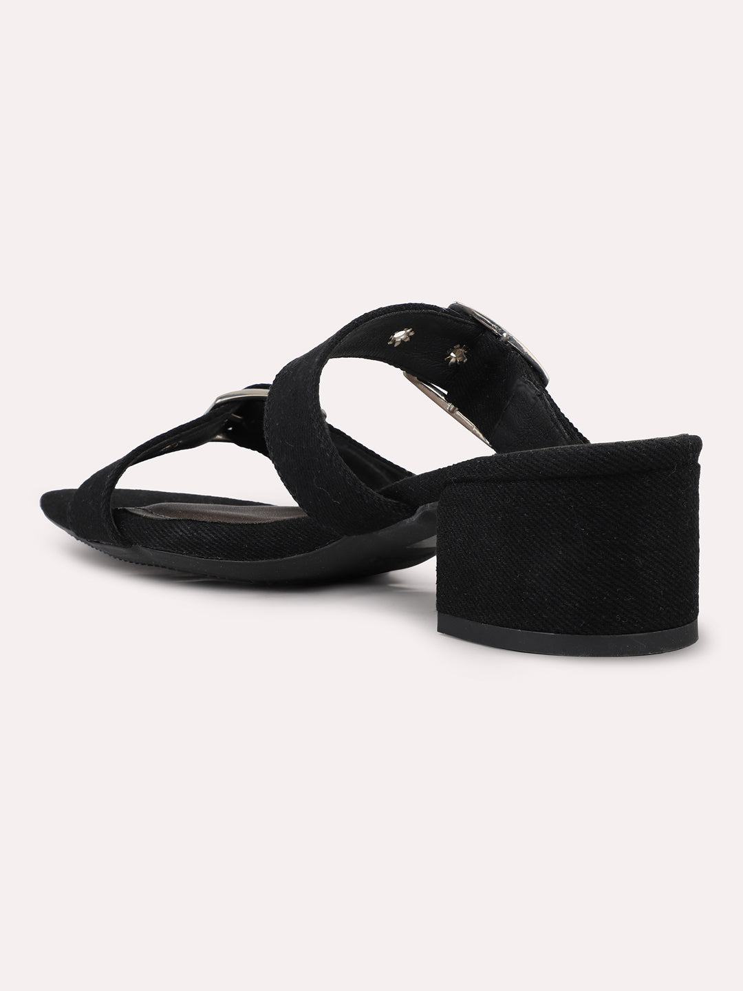 Womens Black Casual Solid Square Toe Mules